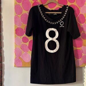 Moschino Black Tee with White Number 8 and Chain Detail